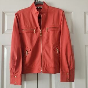 St. John Sport By Marie Gray Red and Gold Bomber Jacket with Sporty Elegance